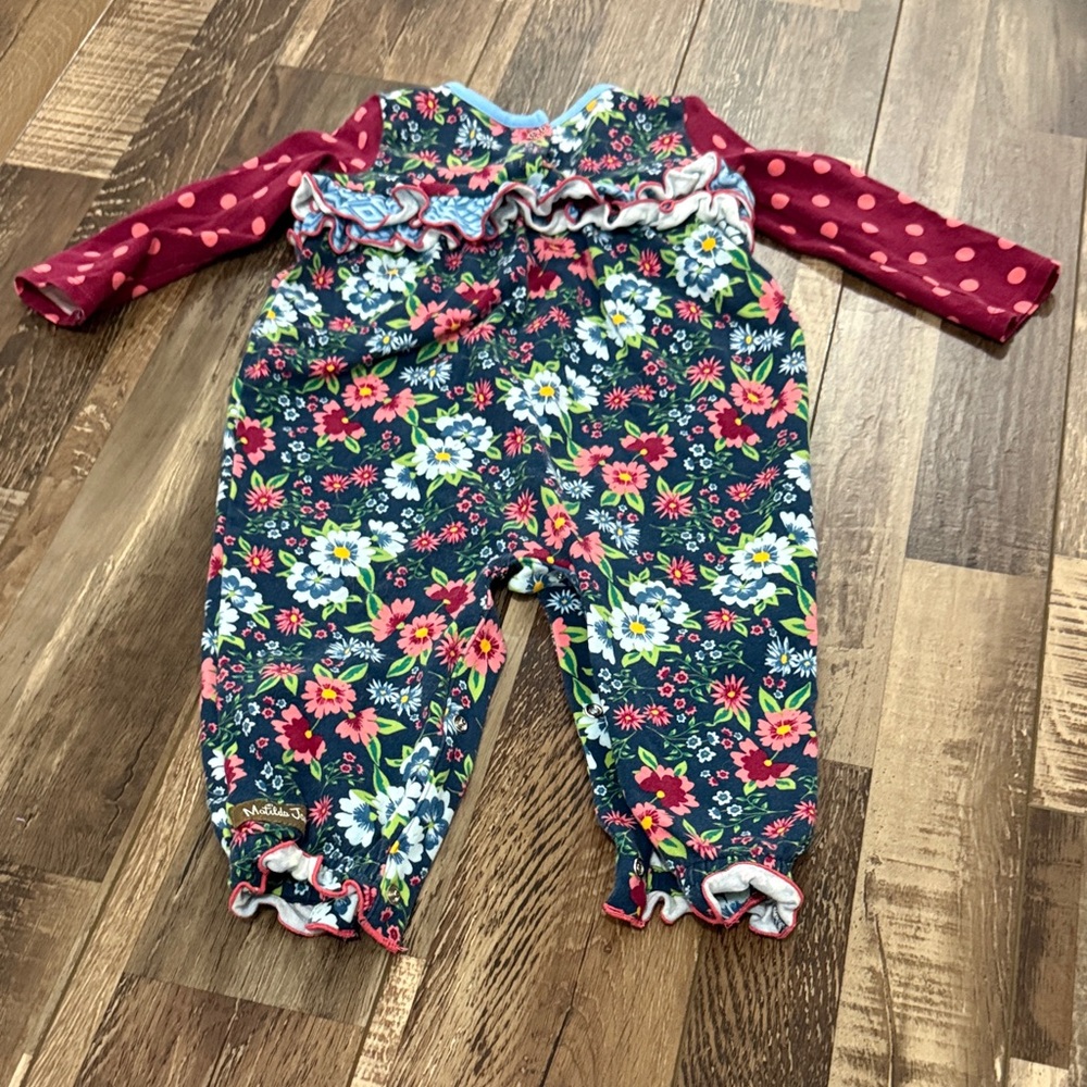 Matilda Jane Navy Floral Infant Romper with Pink & Green Accents - Picture 3 of 3